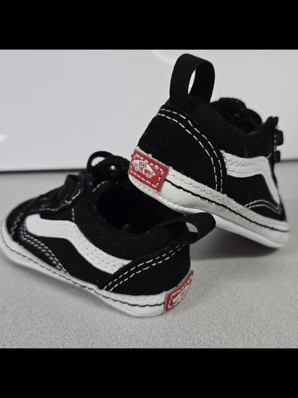 Vans Kids Black and White Mini Skate Sneakers with Red Heel Tab